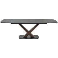 Стол БЛАНКО (BLANCO) 160 цвет ЧЕРНЫЙ МРАМОР МАТОВЫЙ (MATT BLACK MARBLE SOLID CERAMIC / ОРЕХ, ®DISAUR
