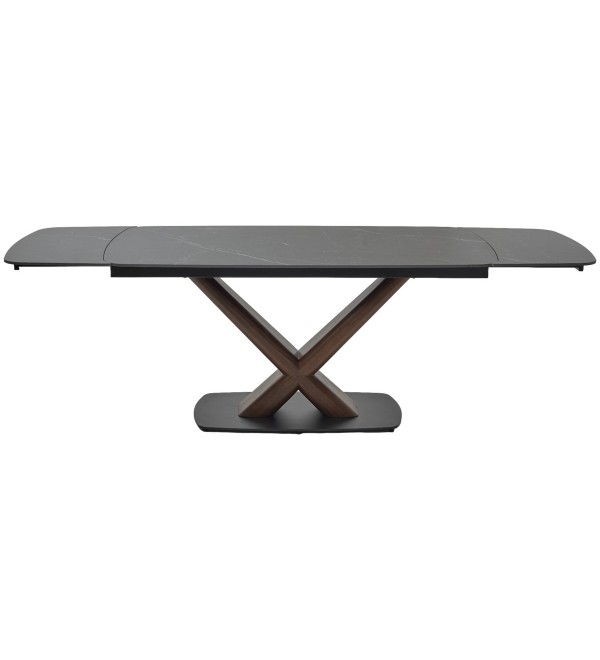 Стол БЛАНКО (BLANCO) 160 цвет ЧЕРНЫЙ МРАМОР МАТОВЫЙ (MATT BLACK MARBLE SOLID CERAMIC / ОРЕХ, ®DISAUR