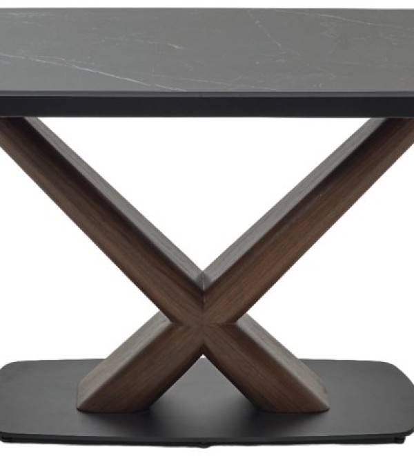 Стол БЛАНКО (BLANCO) 160 цвет ЧЕРНЫЙ МРАМОР МАТОВЫЙ (MATT BLACK MARBLE SOLID CERAMIC / ОРЕХ, ®DISAUR