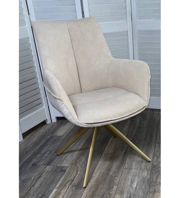 Стул ПОНТУС (PONTUS) 360 град, цвет КРЕМОВЫЙ (RIELY-111/PRESENT-120)/ ШАМПАНЬ каркас, ®DISAUR