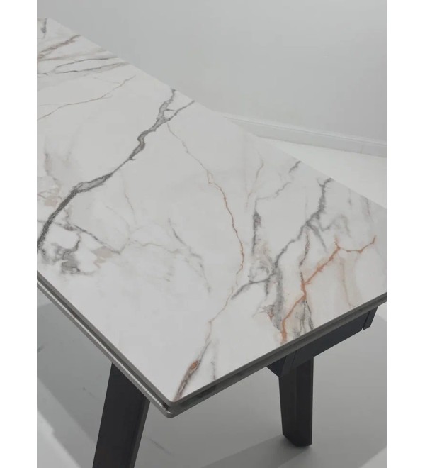 Стол БЭТИС (BETIS) 180 цвет Мрамор (MATTE GILDED WHITE SOLID CERAMIC) / Орех (WALNUT), ®DISAUR