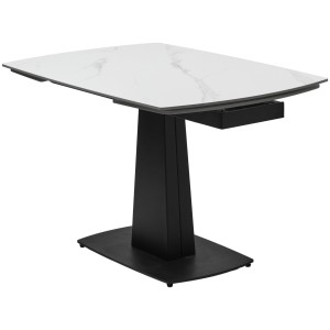 Стол БАЛД (BALDE) 140 цвет БЕЛЫЙ МРАМОР МАТОВЫЙ (MATT WHITE MARBLE SOLID CERAMIC) / ЧЕРНЫЙ, ®DISAUR
