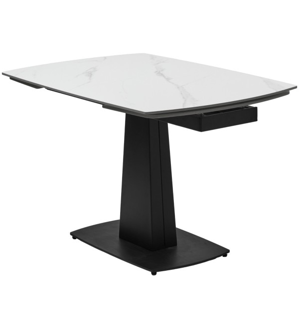 Стол БАЛД (BALDE) 140 цвет БЕЛЫЙ МРАМОР МАТОВЫЙ (MATT WHITE MARBLE SOLID CERAMIC) / ЧЕРНЫЙ, ®DISAUR