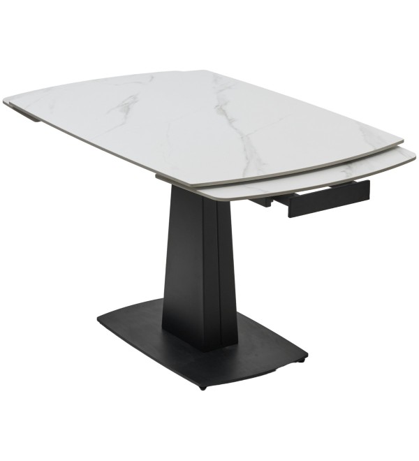 Стол БАЛД (BALDE) 140 цвет БЕЛЫЙ МРАМОР МАТОВЫЙ (MATT WHITE MARBLE SOLID CERAMIC) / ЧЕРНЫЙ, ®DISAUR