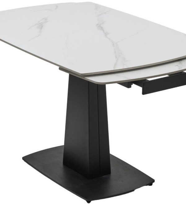 Стол БАЛД (BALDE) 140 цвет БЕЛЫЙ МРАМОР МАТОВЫЙ (MATT WHITE MARBLE SOLID CERAMIC) / ЧЕРНЫЙ, ®DISAUR