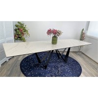 Стол РИЕТИ (RIETI) 200 цвет KL-99 Белый мрамор матовый, итальянская керамика / ЧЕРНЫЙ, ®DISAUR