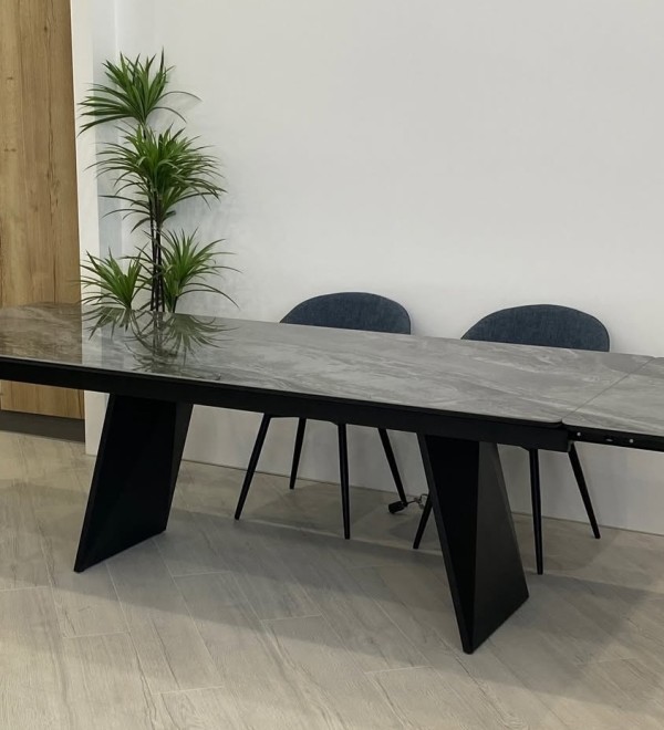 Стол ШЕРЛ  220 цвет ОНИКС (CRYSTAL ONIX BIANCO), керамика / Латте каркас