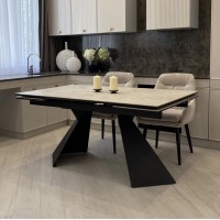 Стол ОРИГАМИ  240 цвет АЙВОРИ (AURA IVORY), керамика / Черный каркас