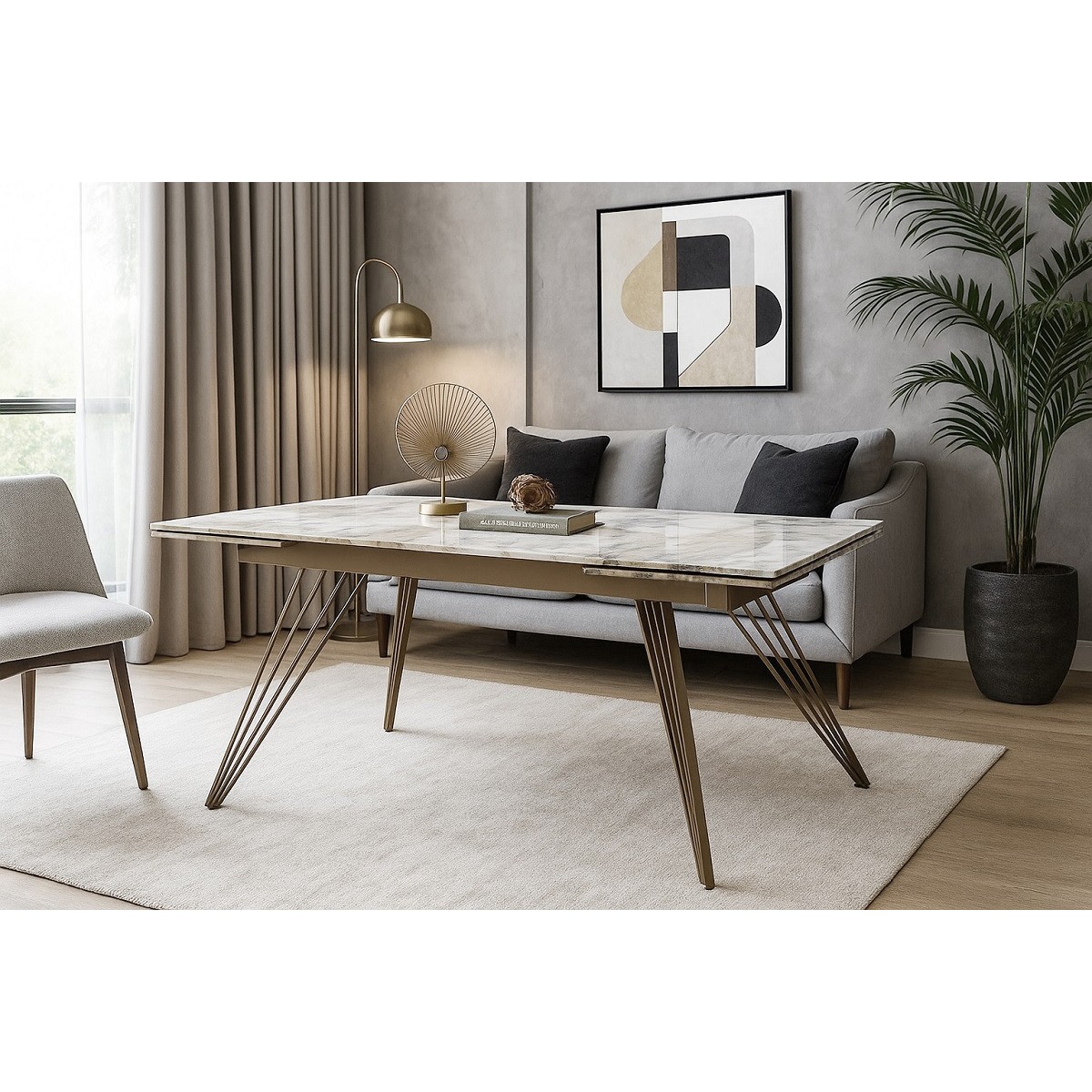Стол АСЕРРА-1 (ACERRA-1) 160 цвет ГРАНД ЖАДЕ (GLOSS GRAND JADE, керамика/ ШАМПАНЬ, ®DISAUR