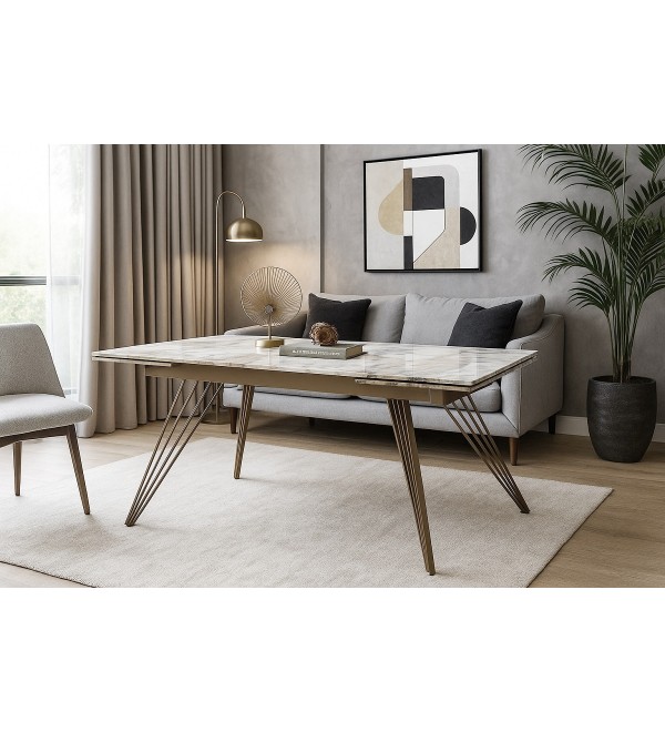Стол АСЕРРА-1 (ACERRA-1) 160 цвет ГРАНД ЖАДЕ (GLOSS GRAND JADE, керамика/ ШАМПАНЬ, ®DISAUR