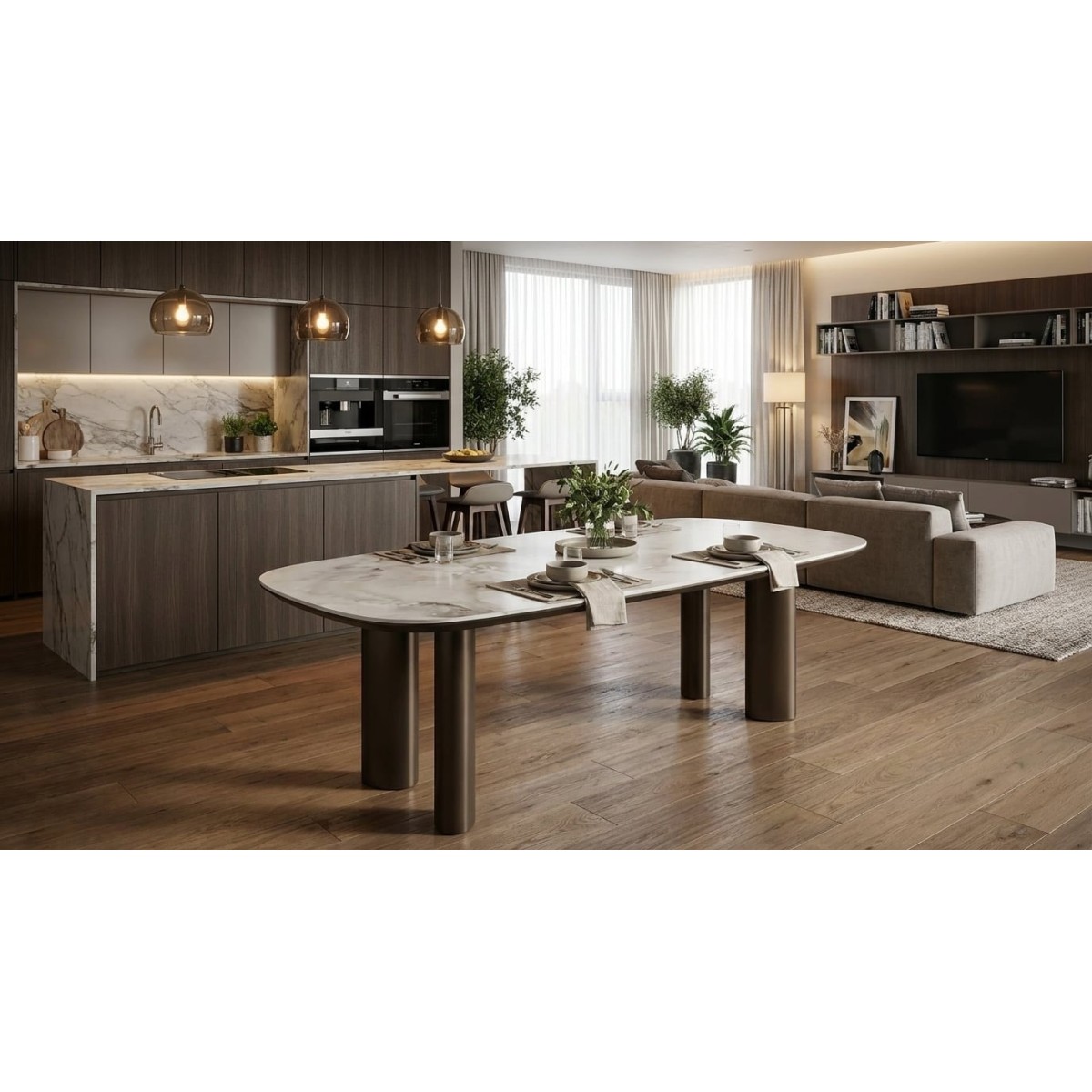 Стол ГАРДЕ (GARDE) 239 цвет Бежевый мрамор CA036, керамика / коричневый, ®DISAUR