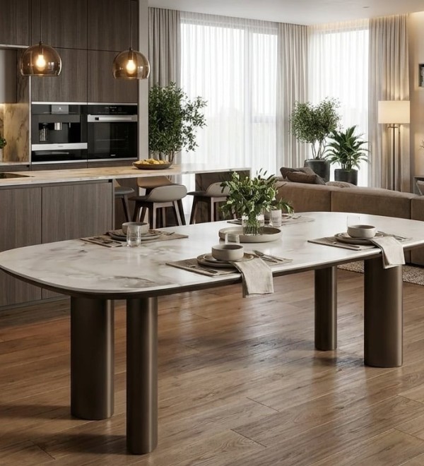 Стол ГАРДЕ (GARDE) 239 цвет Бежевый мрамор CA036, керамика / коричневый, ®DISAUR