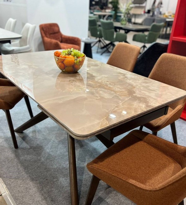 Стол ЭДЕР (EDER) 160 цвет АМБЕР ЖАДЕ (GLOSS AMBER JADE SOLID CERAMIC) / ОРЕХ, ®DISAUR