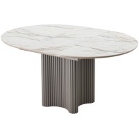 Стол АДАЖИО 115 КРУГЛЫЙ цвет МРАМОР (GILT WHITE), керамика / Латте каркас