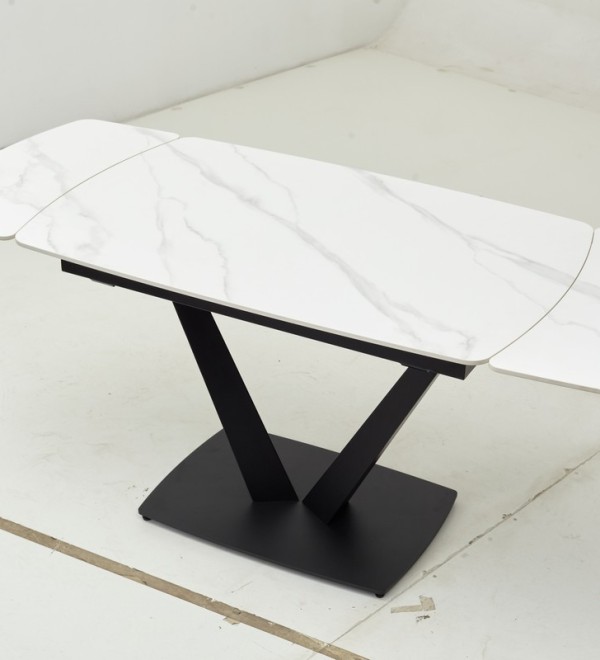 Стол АЛАТРИ (ALATRI) 120 цвет БЕЛЫЙ МРАМОР МАТОВЫЙ (MATT WHITE MARBLE) керамика / ЧЕРНЫЙ, ®DISAUR