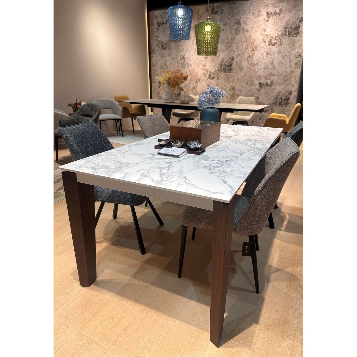 Стол ЭЗМИР (ESMIR) 180 цвет АРАБЕСКАТО (MATTE ARABESCATO SOLID CERAMIC) / ОРЕХ, ®DISAUR