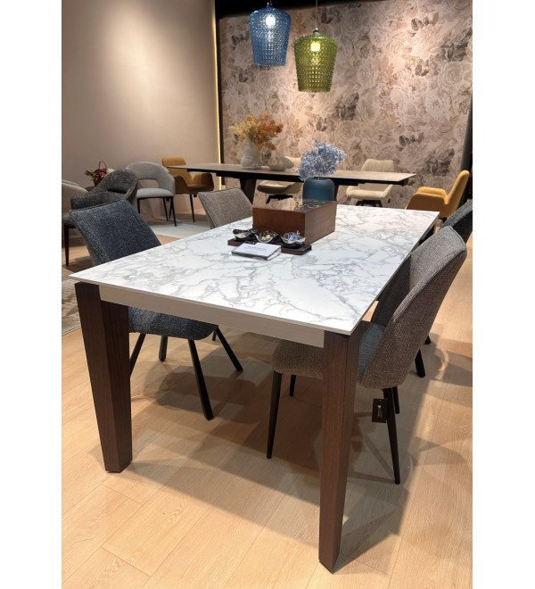 Стол ЭЗМИР (ESMIR) 180 цвет АРАБЕСКАТО (MATTE ARABESCATO SOLID CERAMIC) / ОРЕХ, ®DISAUR