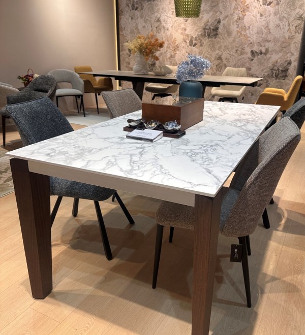 Стол ЭЗМИР (ESMIR) 180 цвет АРАБЕСКАТО (MATTE ARABESCATO SOLID CERAMIC) / ОРЕХ, ®DISAUR