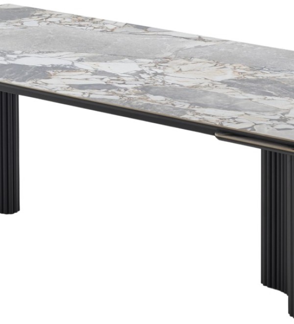 Стол АДАЖИО 240 (320) см цвет МИНЕРАЛ (MINERAL STONE NATURAL), керамика / Черный каркас
