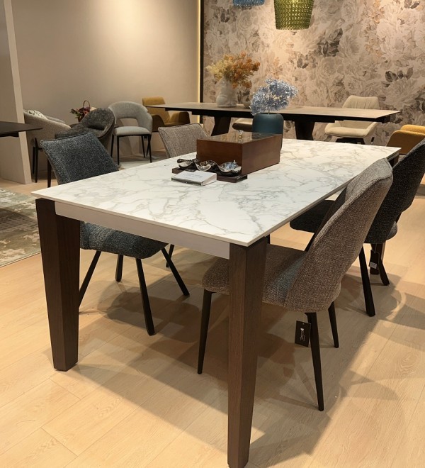 Стол ЭЗМИР (ESMIR) 180 цвет АРАБЕСКАТО (MATTE ARABESCATO SOLID CERAMIC) / ОРЕХ, ®DISAUR
