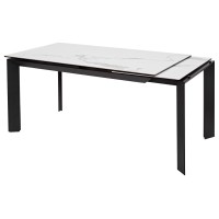 Стол КРЕМОНА (CREMONA) 140 БЕЛЫЙ МРАМОР ГЛЯНЦ (HIGH GLOSS STATUARIO), керамика/ ЧЕРНЫЙ, ®DISAUR
