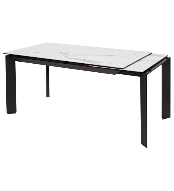 Стол КРЕМОНА (CREMONA) 140 БЕЛЫЙ МРАМОР ГЛЯНЦ (HIGH GLOSS STATUARIO), керамика/ ЧЕРНЫЙ, ®DISAUR