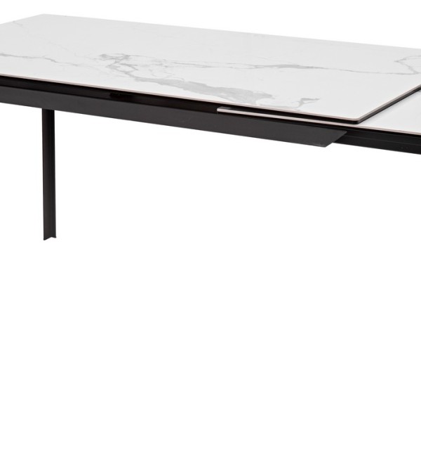Стол КРЕМОНА (CREMONA) 140 БЕЛЫЙ МРАМОР ГЛЯНЦ (HIGH GLOSS STATUARIO), керамика/ ЧЕРНЫЙ, ®DISAUR