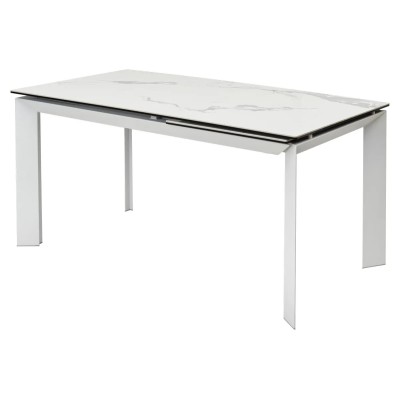 Стол КРЕМОНА (CREMONA) 140 цвет БЕЛЫЙ МРАМОР ГЛЯНЦ (HIGH GLOSS STATUARIO), керамика/ БЕЛЫЙ, ®DISAUR