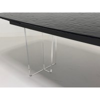 Стол ЛАУРИТЦ (LAURITS) 200 цвет ЧЕРНЫЙ (GREY), стекло BUBBLE / Прозрачный каркас ®DISAUR