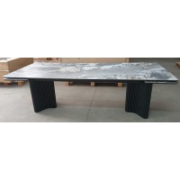 Стол АДАЖИО 240 (320) см цвет МИНЕРАЛ (MINERAL STONE NATURAL), керамика / Черный каркас