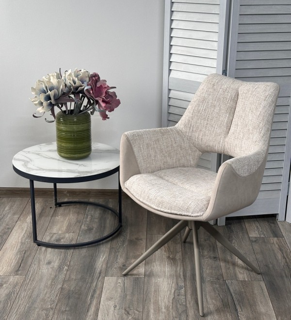 Стул ДАВЕН (DAVEN) 360 град, цвет КРЕМОВЫЙ RIELY-111 /  G1038-101, ткань  / ЛАТТЕ каркас, ®DISAUR