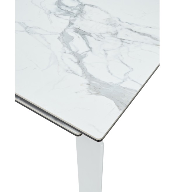 Стол КОРНЕР (CORNER) 120 цвет БЕЛЫЙ МРАМОР (HIGH GLOSS STATUARIO) керамика, стекло/ БЕЛЫЙ, ®DISAUR