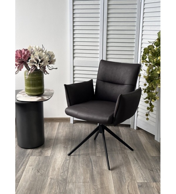 Стул ДИН (DEAN) 360 град.поворот. цвет ТЕМНО-СЕРЫЙ, экокожа Maison 99# / Черный, ®DISAUR