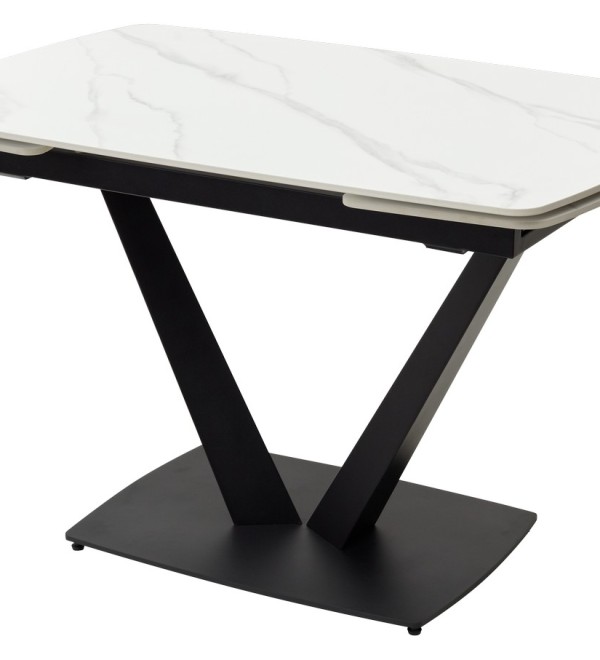Стол АЛАТРИ (ALATRI) 120 цвет БЕЛЫЙ МРАМОР МАТОВЫЙ (MATT WHITE MARBLE) керамика / ЧЕРНЫЙ, ®DISAUR