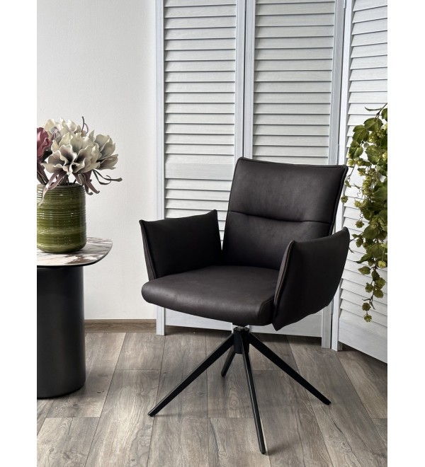 Стул ДИН (DEAN) 360 град.поворот. цвет ТЕМНО-СЕРЫЙ, экокожа Maison 99# / Черный, ®DISAUR