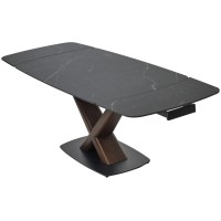 Стол БЛАНКО (BLANCO) 160 цвет ЧЕРНЫЙ МРАМОР МАТОВЫЙ (MATT BLACK MARBLE SOLID CERAMIC / ОРЕХ, ®DISAUR