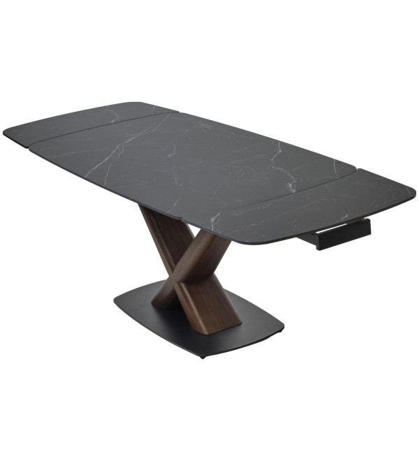 Стол БЛАНКО (BLANCO) 160 цвет ЧЕРНЫЙ МРАМОР МАТОВЫЙ (MATT BLACK MARBLE SOLID CERAMIC / ОРЕХ, ®DISAUR