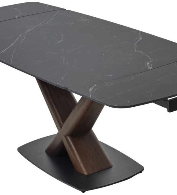 Стол БЛАНКО (BLANCO) 160 цвет ЧЕРНЫЙ МРАМОР МАТОВЫЙ (MATT BLACK MARBLE SOLID CERAMIC / ОРЕХ, ®DISAUR
