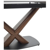 Стол БЛАНКО (BLANCO) 160 цвет ЧЕРНЫЙ МРАМОР МАТОВЫЙ (MATT BLACK MARBLE SOLID CERAMIC / ОРЕХ, ®DISAUR