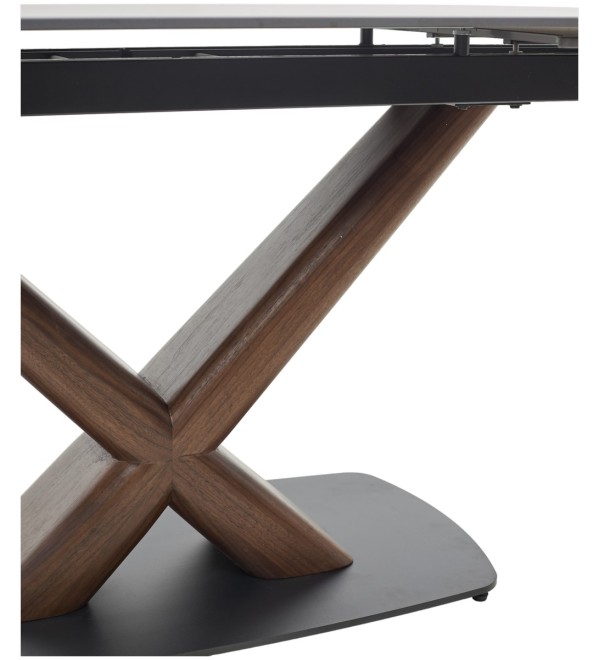 Стол БЛАНКО (BLANCO) 160 цвет ЧЕРНЫЙ МРАМОР МАТОВЫЙ (MATT BLACK MARBLE SOLID CERAMIC / ОРЕХ, ®DISAUR