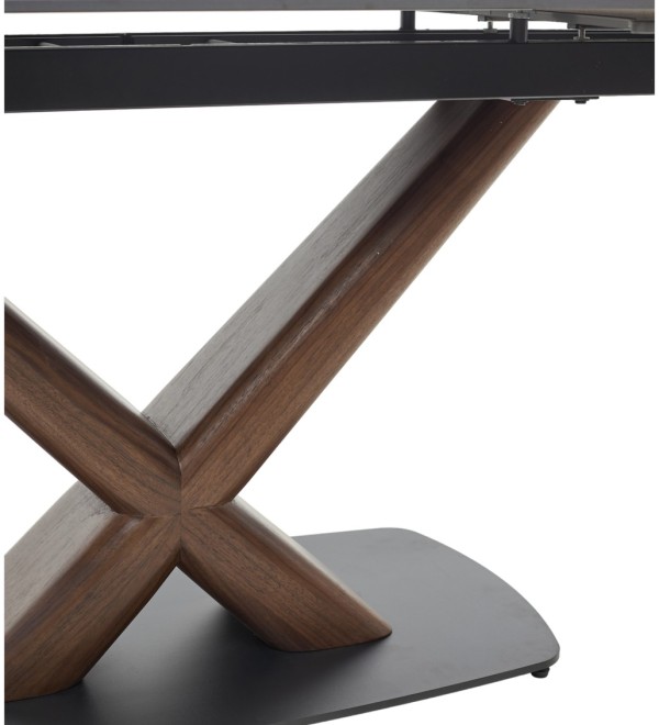 Стол БЛАНКО (BLANCO) 160 цвет ЧЕРНЫЙ МРАМОР МАТОВЫЙ (MATT BLACK MARBLE SOLID CERAMIC / ОРЕХ, ®DISAUR