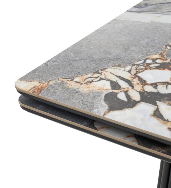 Стол АДАЖИО 240 (320) см цвет МИНЕРАЛ (MINERAL STONE NATURAL), керамика / Черный каркас