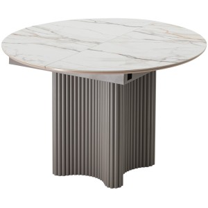 Стол АДАЖИО 115 КРУГЛЫЙ цвет МРАМОР (GILT WHITE), керамика / Латте каркас