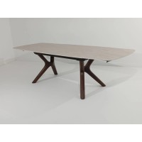 Стол КИРАН (KIRAN) 180 БЕЖЕВЫЙ МРАМОР (MATTE SICILY BEIGE SOLID CERAMIC) / Орех темный, ®DISAUR