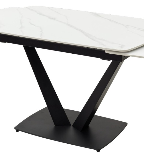 Стол АЛАТРИ (ALATRI) 120 цвет БЕЛЫЙ МРАМОР МАТОВЫЙ (MATT WHITE MARBLE) керамика / ЧЕРНЫЙ, ®DISAUR