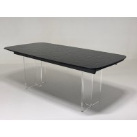 Стол ЛАУРИТЦ (LAURITS) 200 цвет ЧЕРНЫЙ (GREY), стекло BUBBLE  / Прозрачный каркас ®DISAUR