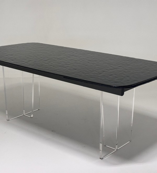 Стол ЛАУРИТЦ (LAURITS) 200 цвет ЧЕРНЫЙ (GREY), стекло BUBBLE  / Прозрачный каркас ®DISAUR
