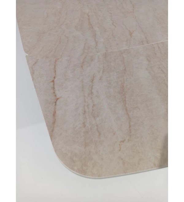 Стол КИРАН (KIRAN) 180 БЕЖЕВЫЙ МРАМОР (MATTE SICILY BEIGE SOLID CERAMIC) / Орех темный, ®DISAUR