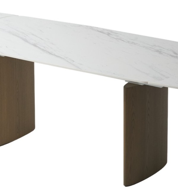 Стол КАЛВИН (CALVIN) 180 цвет КАРРАРА (SEMI-POLISHED SNOW CARRARA SOLID CERAMIC / СЕРЫЙ ДУБ, ®DISAUR