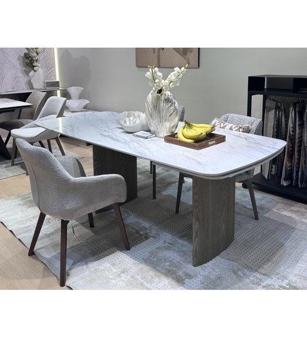 Стол КАЛВИН (CALVIN) 180 цвет КАРРАРА (SEMI-POLISHED SNOW CARRARA SOLID CERAMIC / СЕРЫЙ ДУБ, ®DISAUR